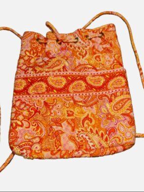 Vera Bradley Retired Sherbet Pink Orange Paisley Drawstring Backpack Cinch NWOT